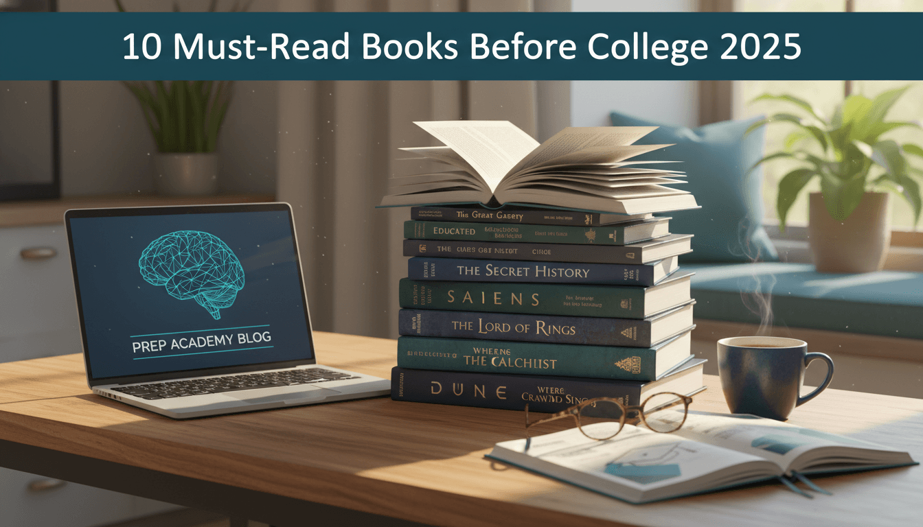 Stack of essential books for college preparation with 2025