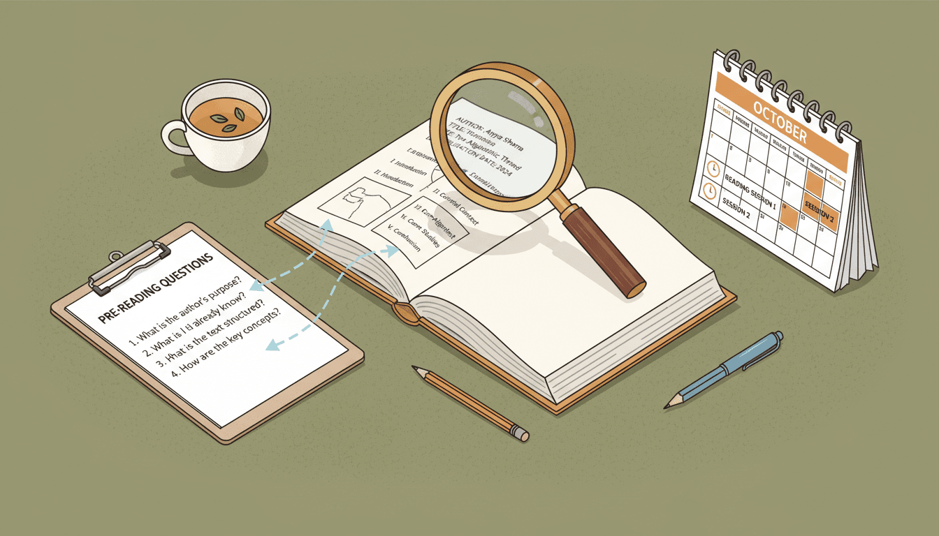 Isometric illustration of a planning desk with checklists and magnifying glass