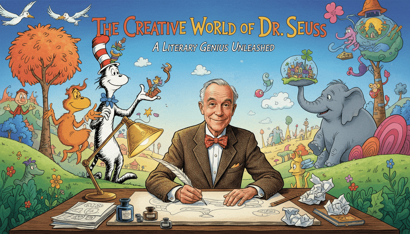 Dr. Seuss reading guide with The Cat in the Hat and other iconic characters