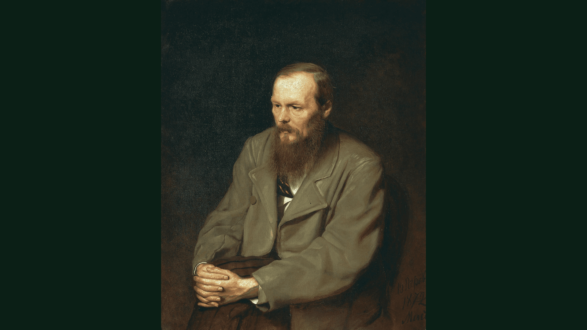 Fyodor Dostoevsky portrait in muted green tones
