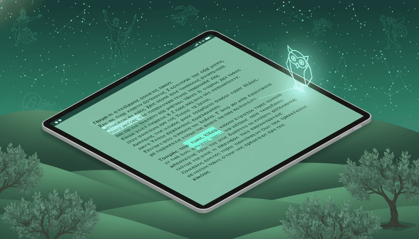 Isometric tablet showing AI annotations for Homeric terms