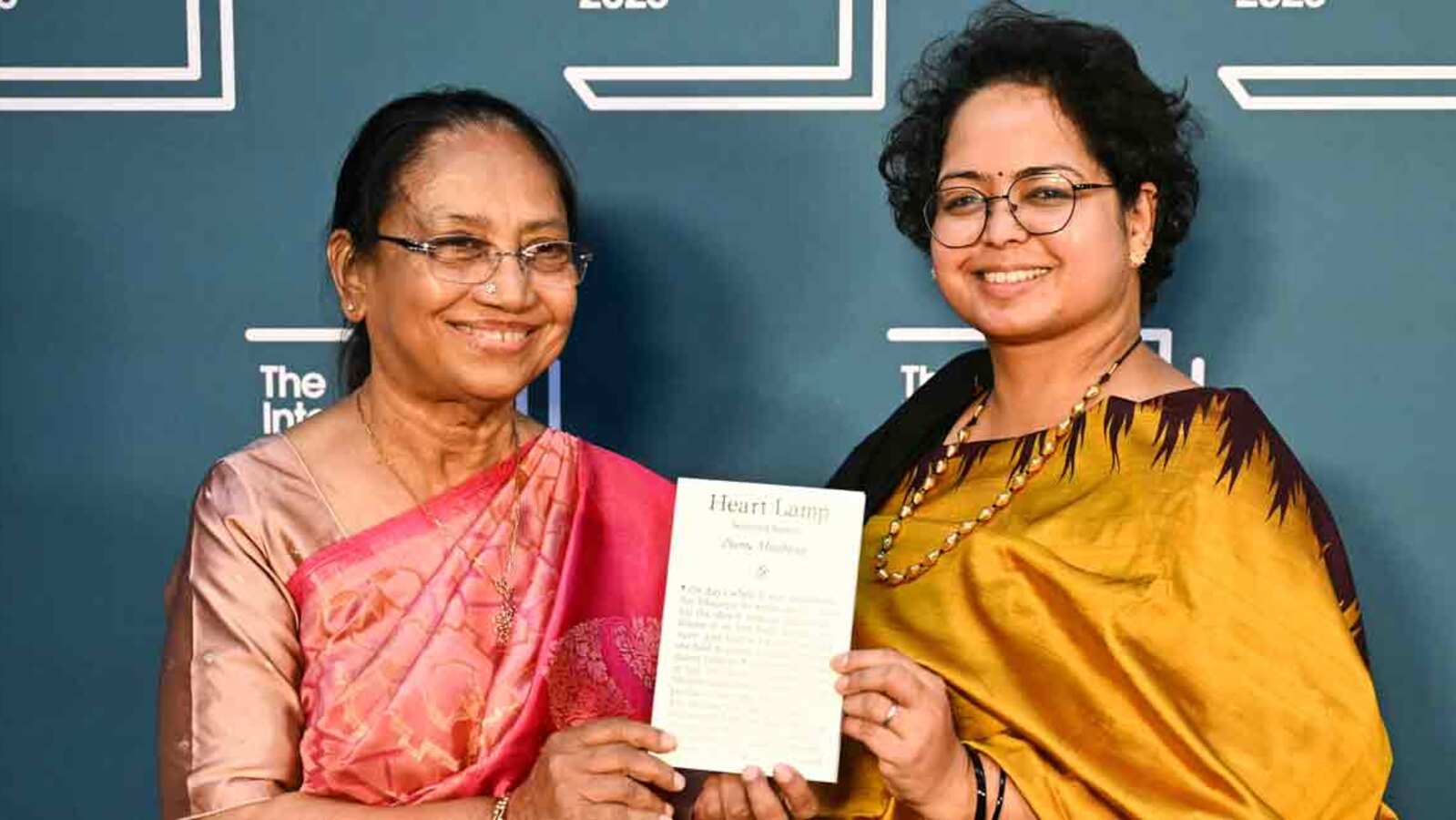 Banu Mushtaq and translator Deepa Bhasthi speaking together after the 2025 award reveal