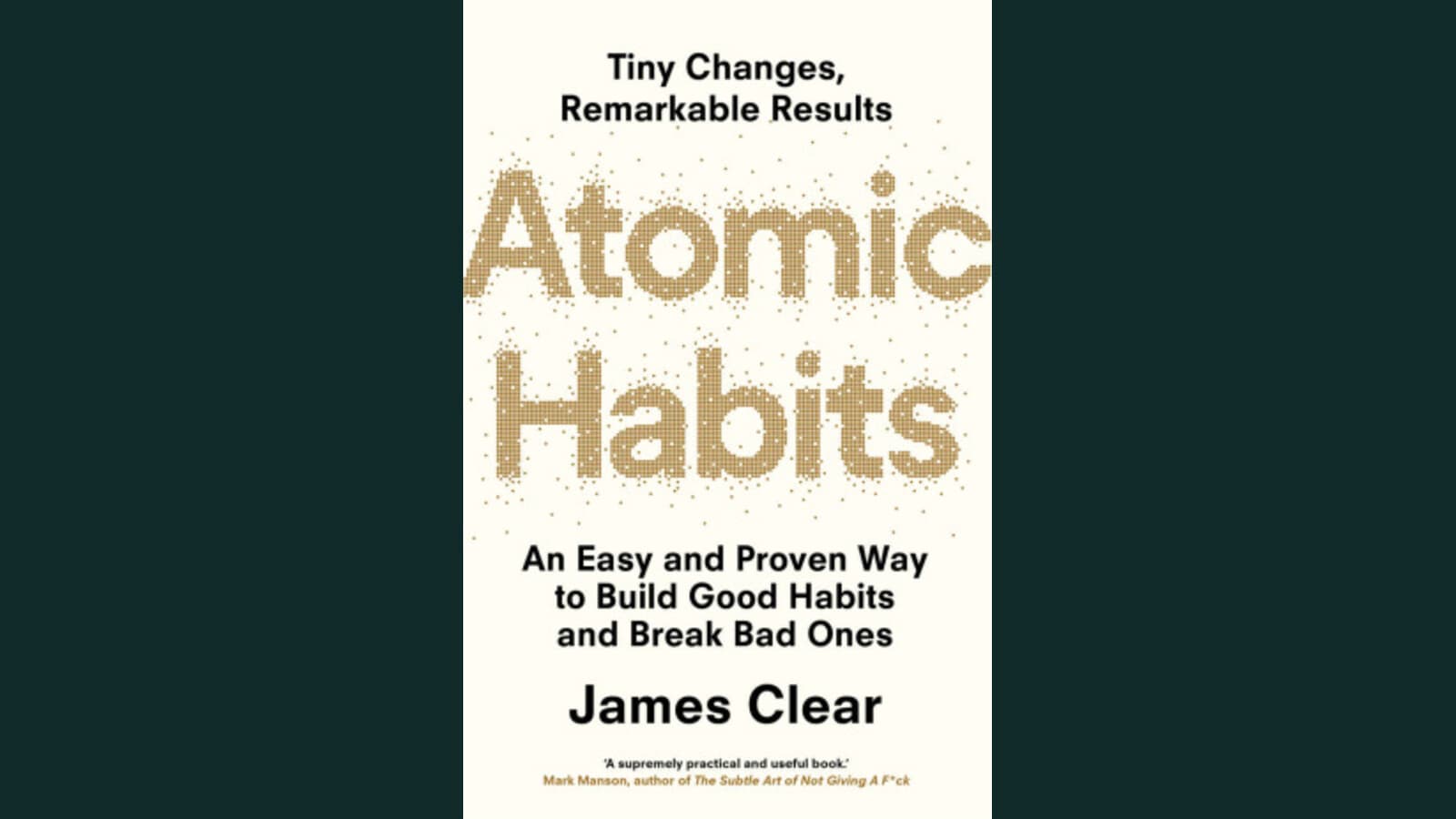 Atomic Habits book cover padded to a 16:9 frame with green border