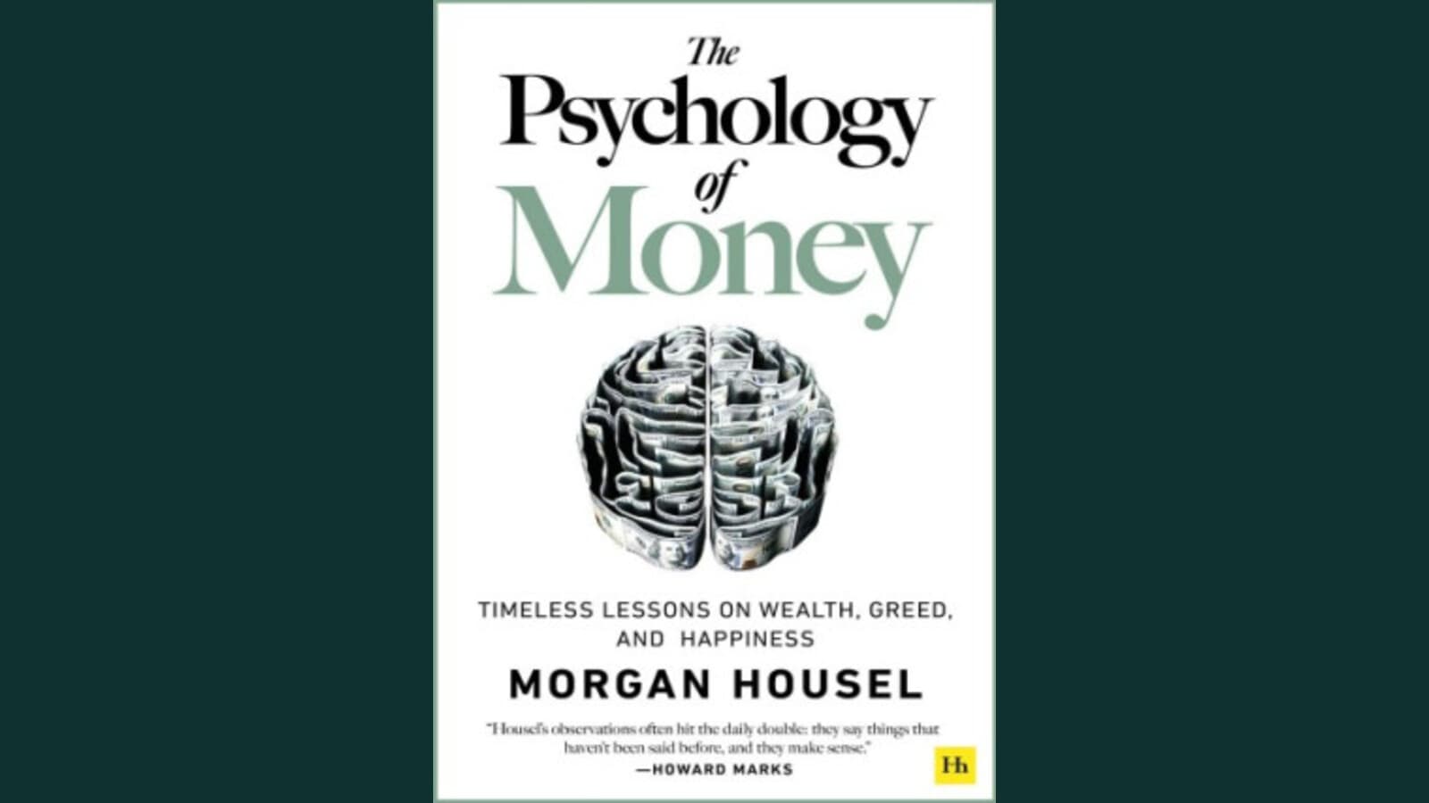 The Psychology of Money cover centered on a deep green backdrop