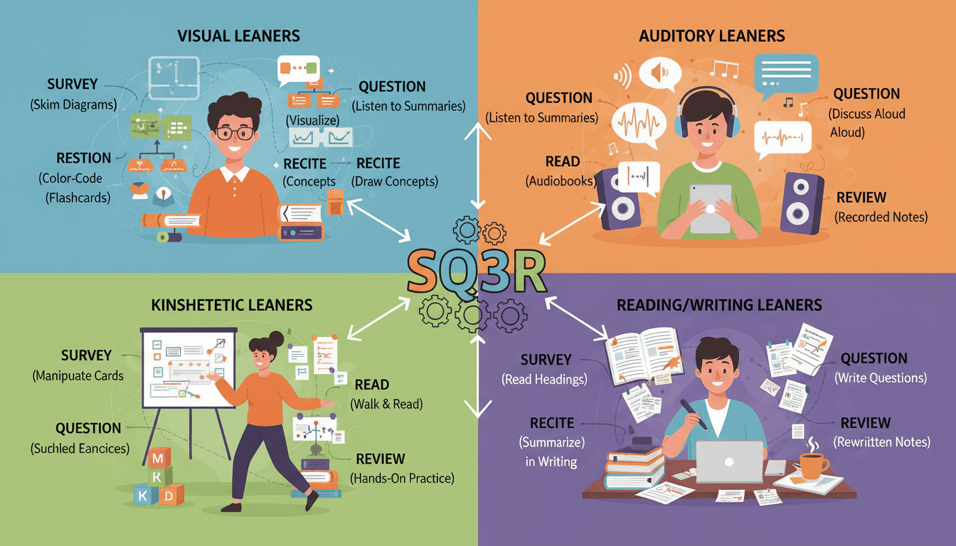 SQ3R learning styles adaptations illustration