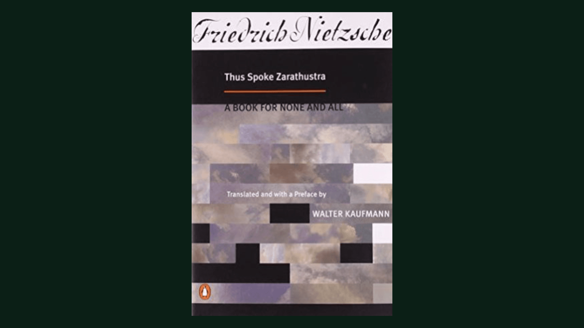 Modern paperback of Thus Spoke Zarathustra against a dark background