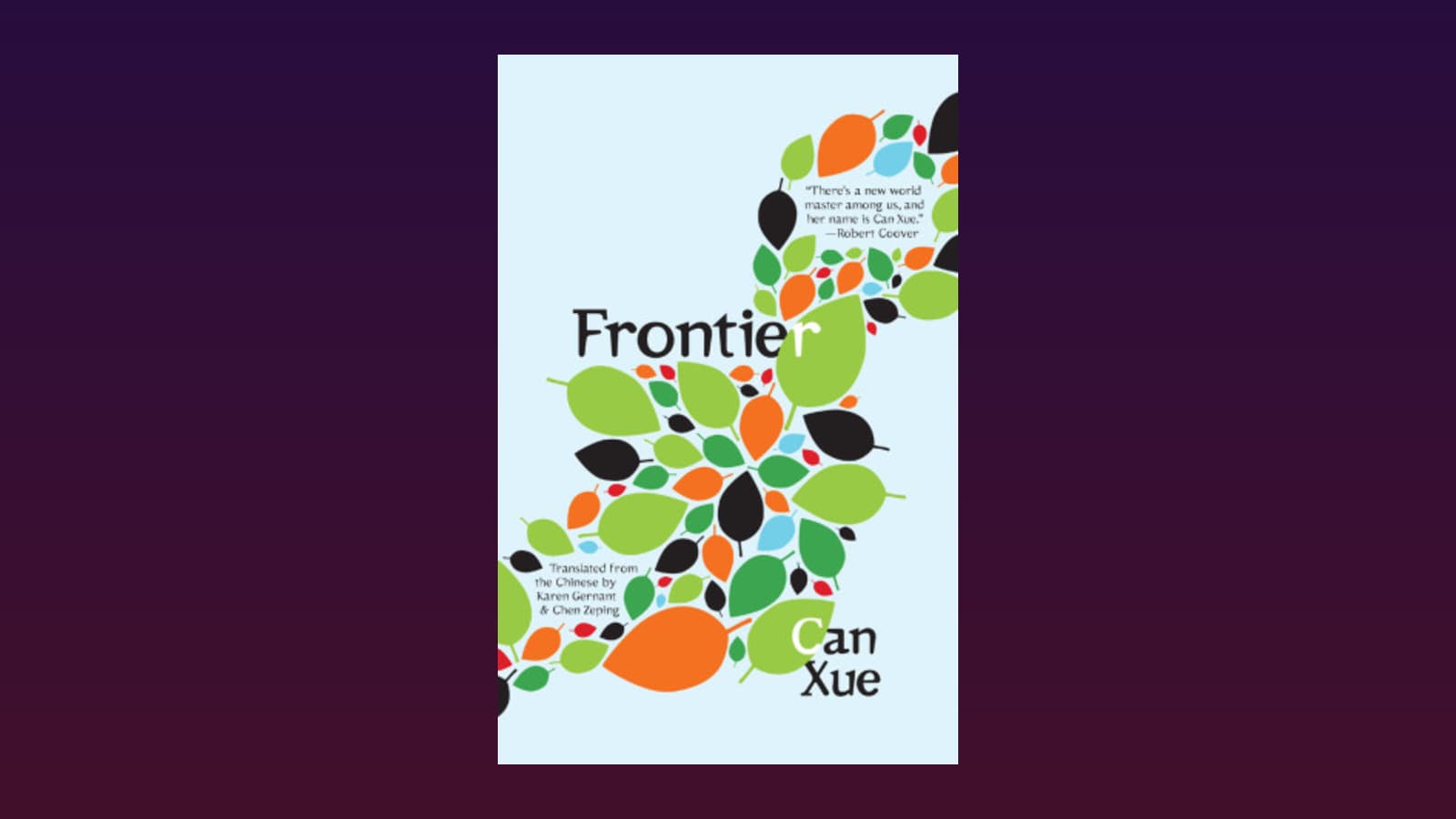 Frontier novel cover floating over a violet gradient background