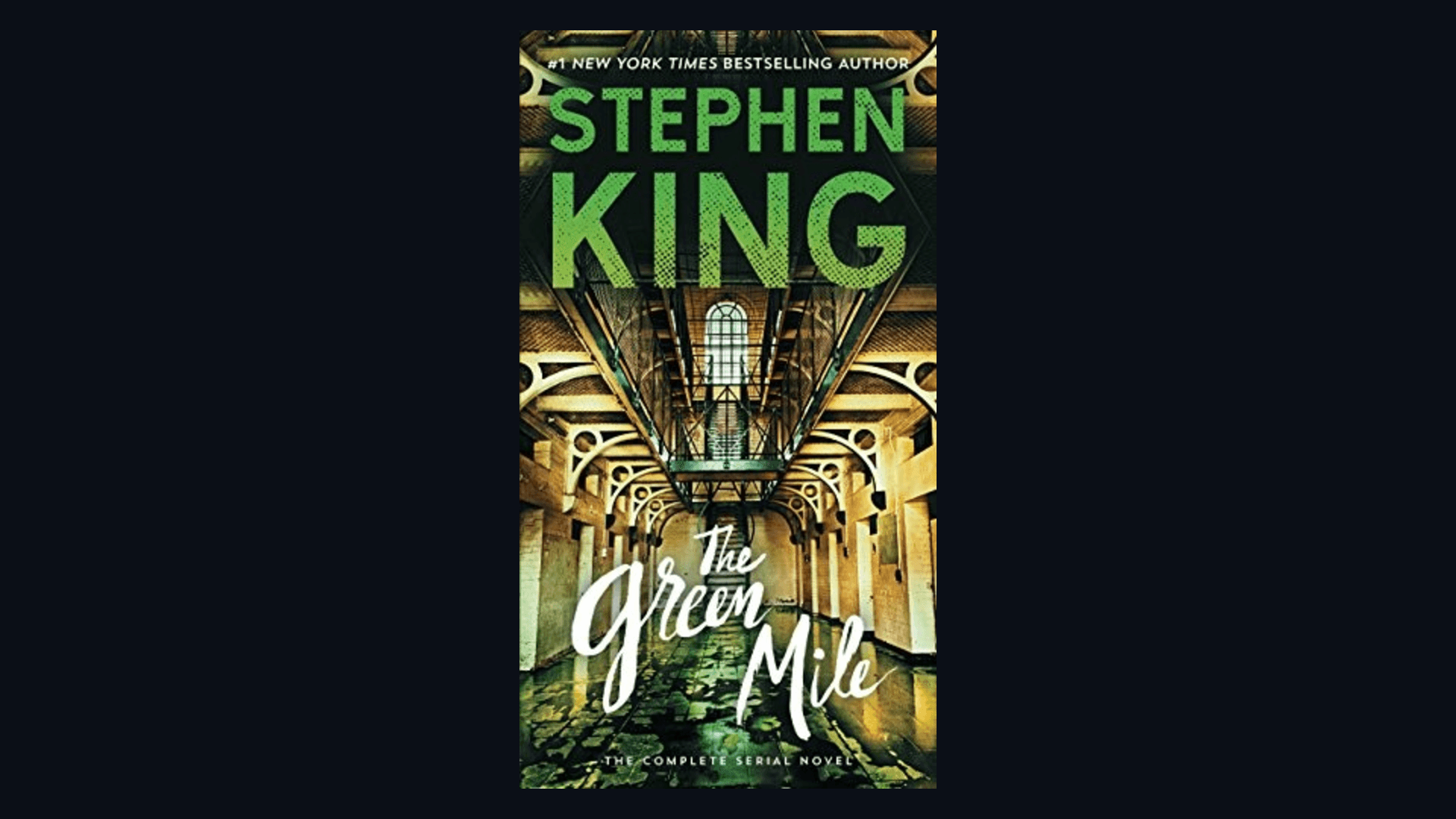 Cover of The Green Mile by Stephen King framed on a dark background