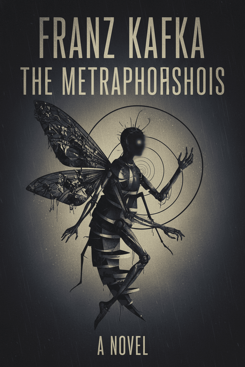 The Metamorphosis book cover with surreal insect transformation theme