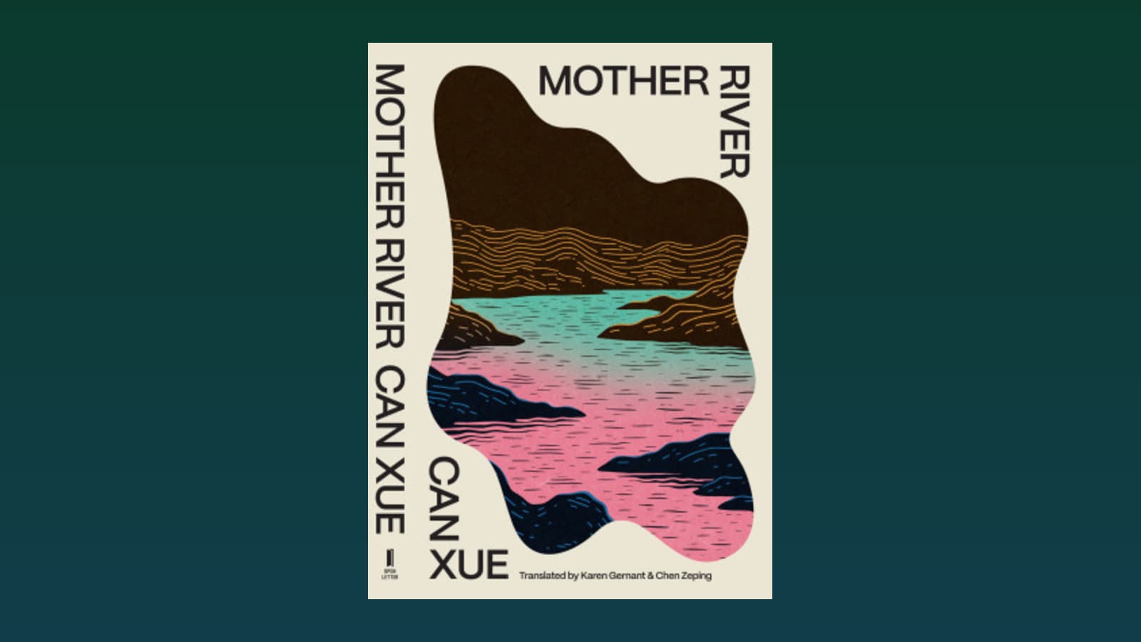 Mother River book cover set against a teal gradient background