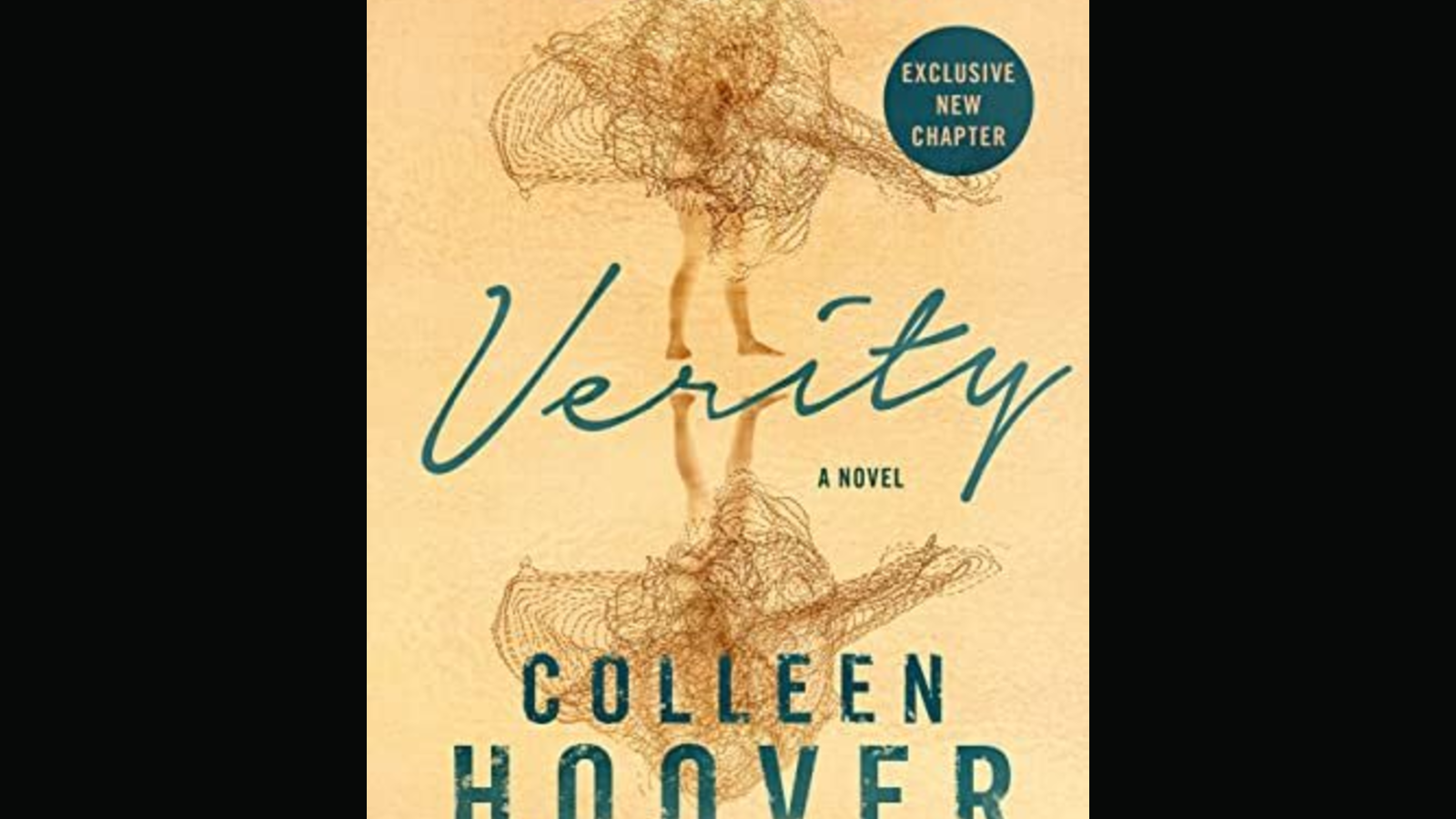 Verity hardcover styled against a black background with gold typography