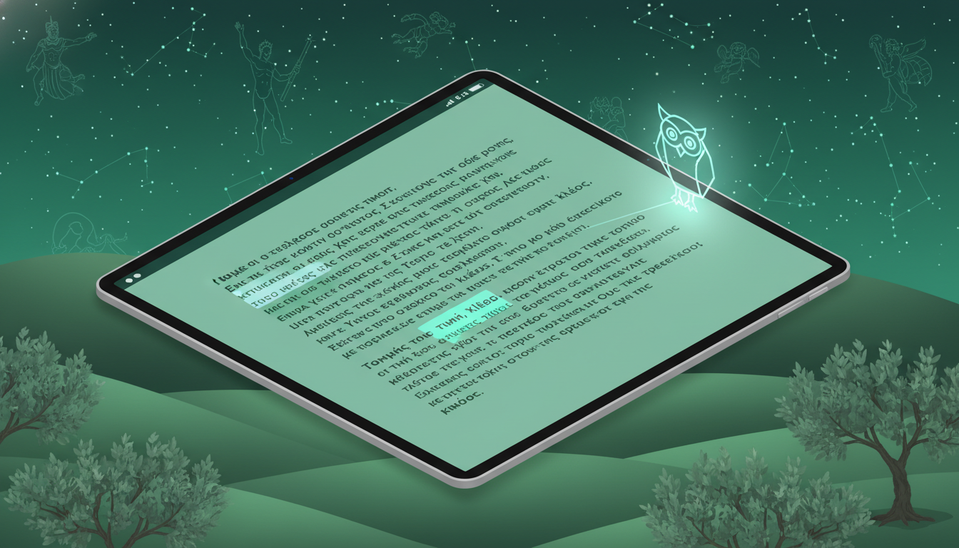 Isometric tablet showing AI annotations for Homeric terms