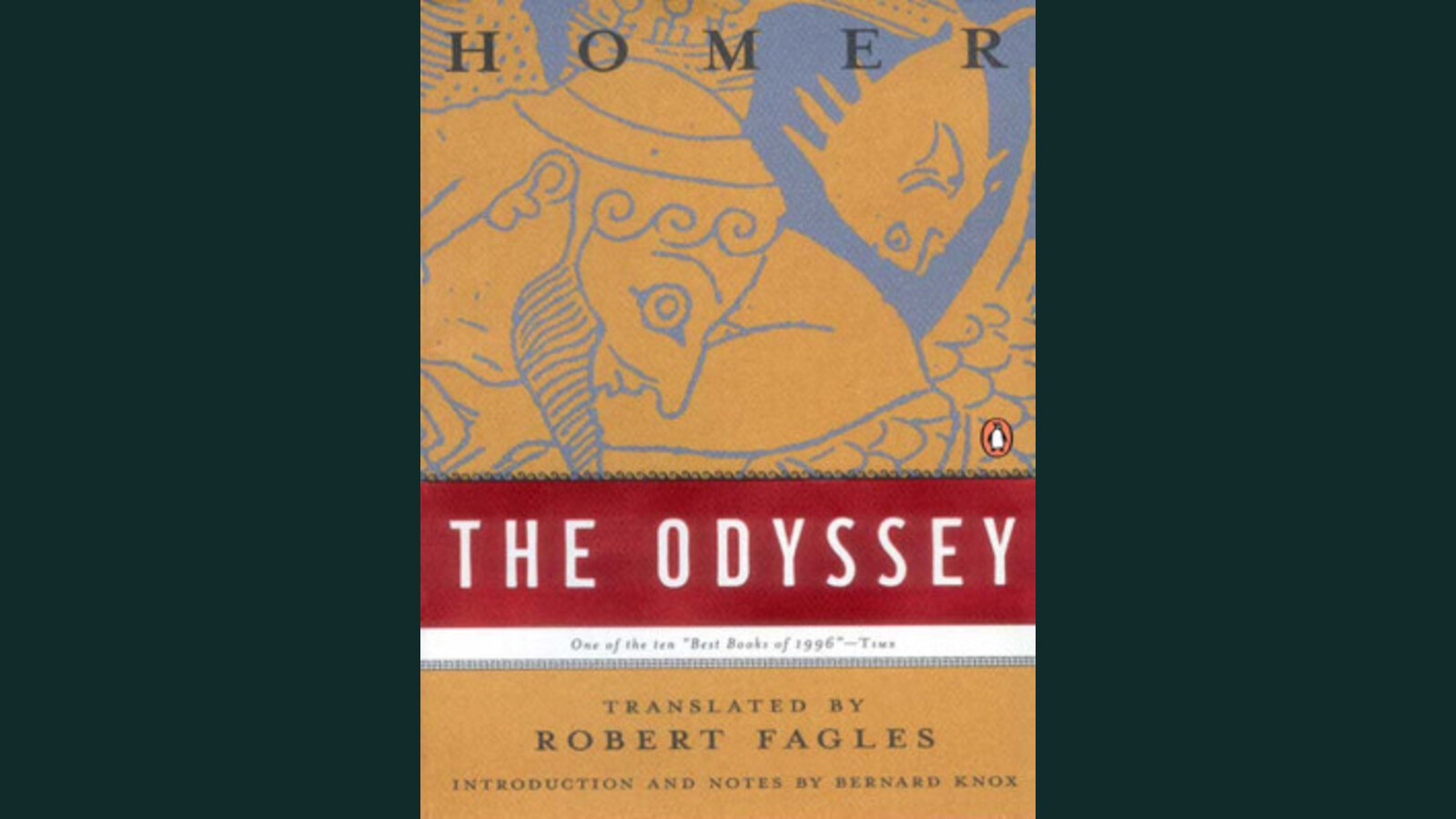 Cover of Robert Fagles's Penguin Classics edition of The Odyssey with golden ship illustration