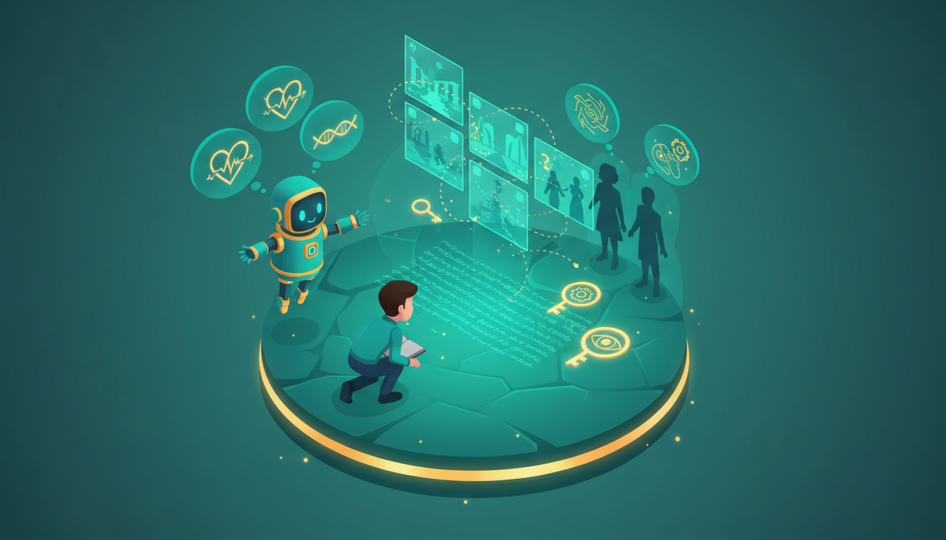 Isometric platform for interpretive comprehension with connected story scenes and motive clues