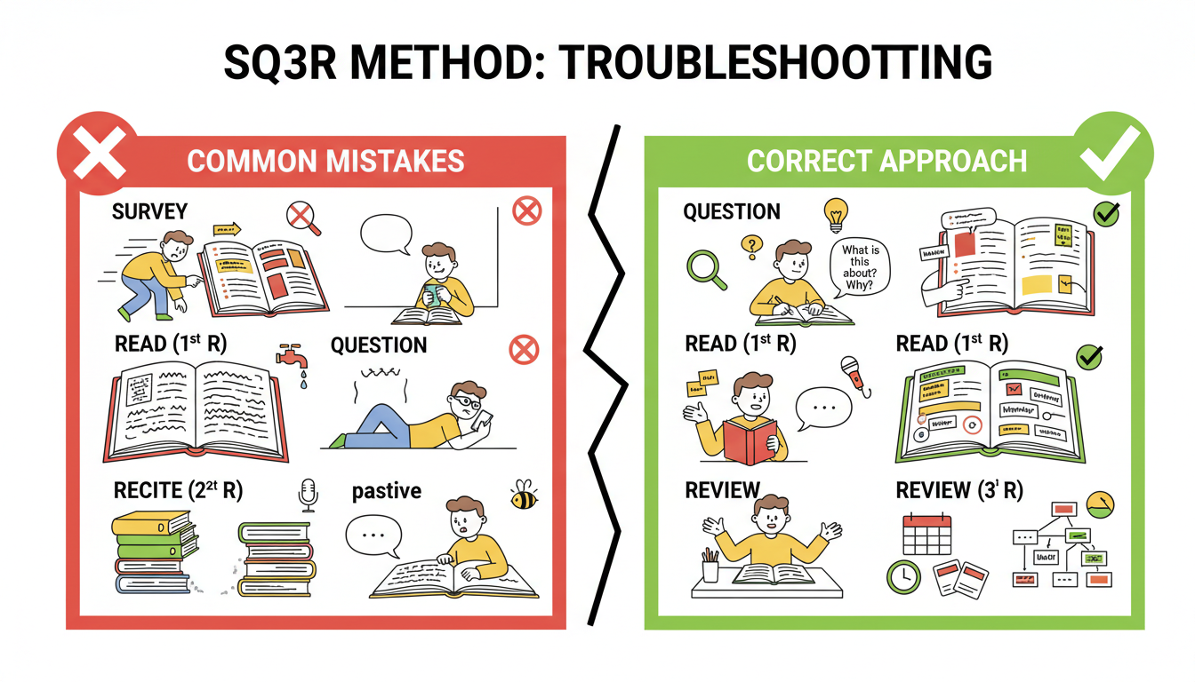 SQ3R common mistakes and solutions illustration