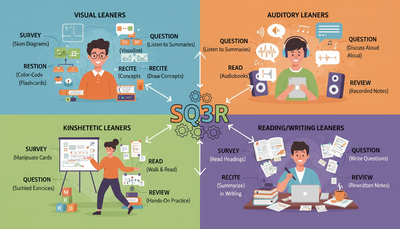 SQ3R learning styles adaptations illustration