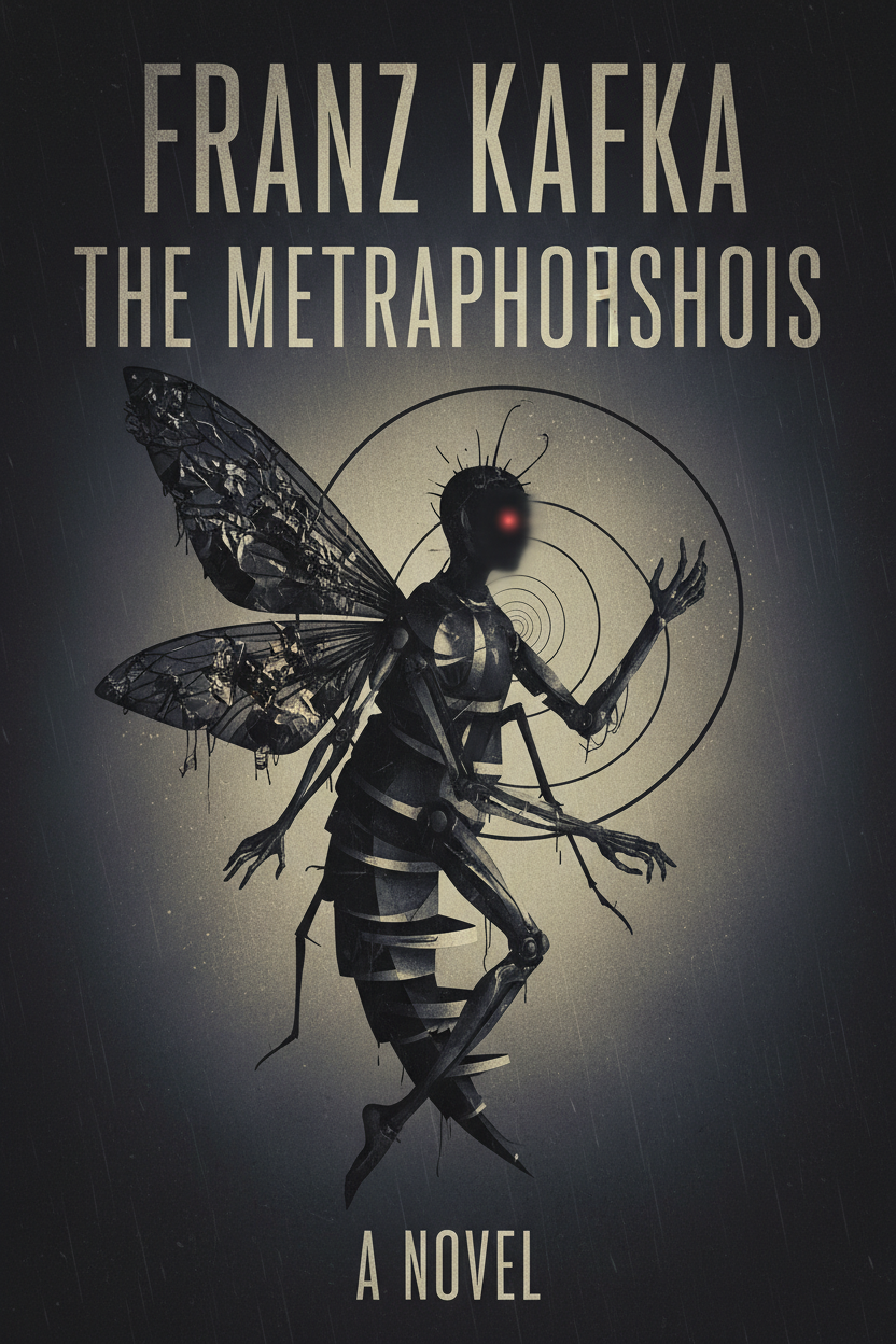 The Metamorphosis book cover with surreal insect transformation theme