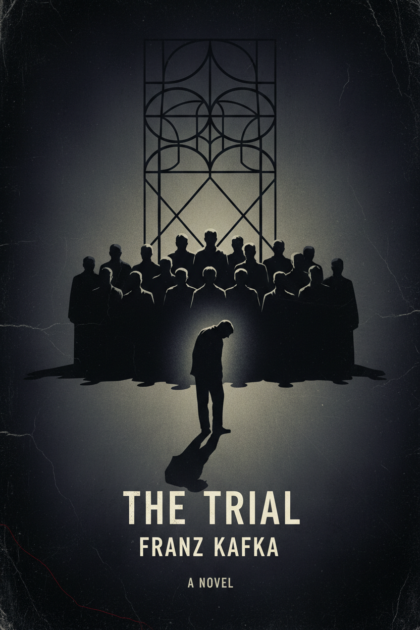 The Trial book cover - Josef K. confronts an incomprehensible legal system